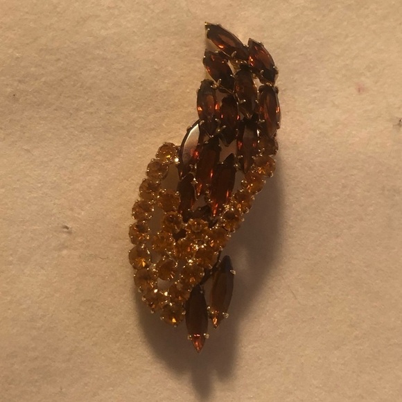 𝅺vtg Juliana DE Topaz Navette Orange Rivoli Gold Tone Brooch 2.8” Confirmed - Picture 3 of 10